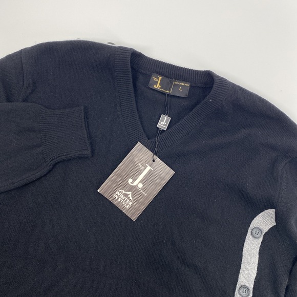 Junaid Jamshed Sweater Mens Large Black Lambs Wool Smart Casual Office Luxury